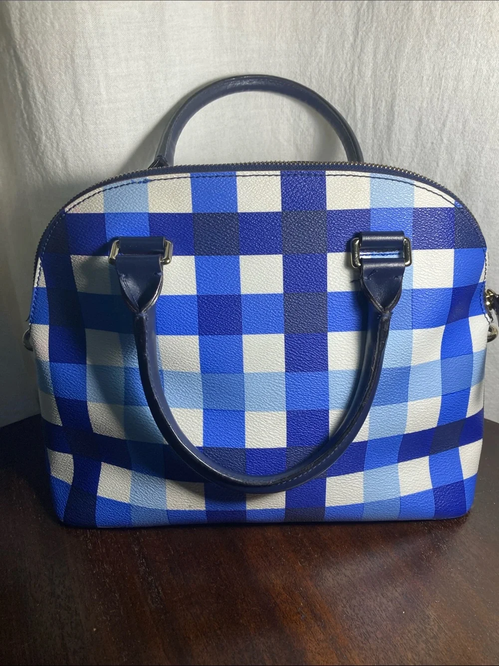 kate spade Blue and White Gingham Dome Satchel